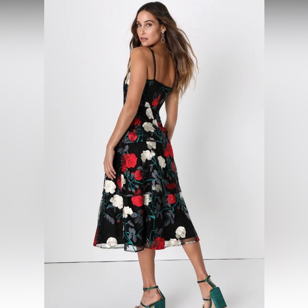 Lulus Forever Lovable Black Floral Embroidered Tiered Midi Dress - Picture 7 of 8